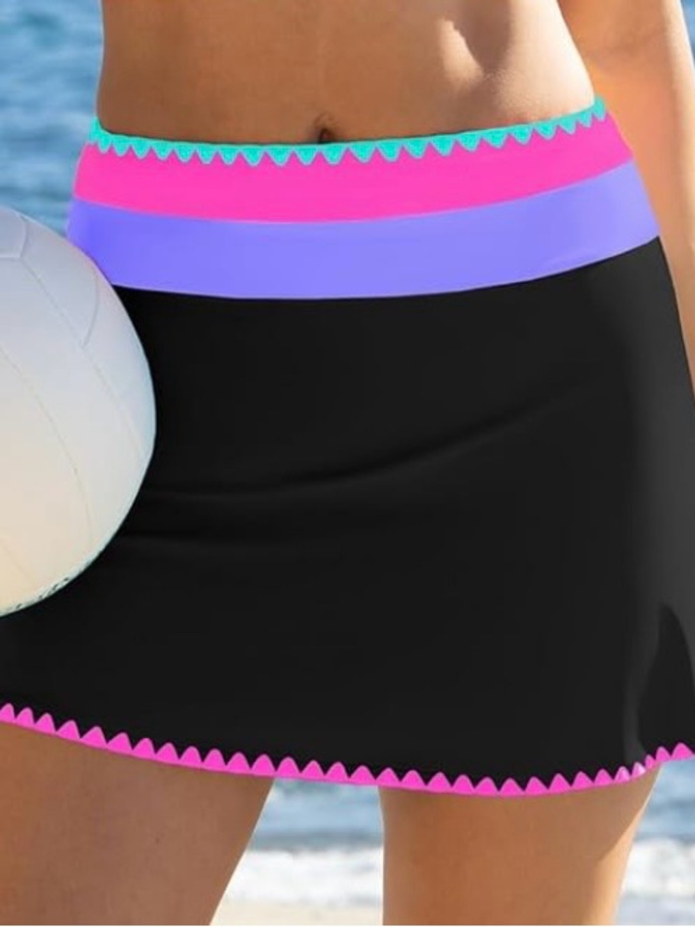 NWOT Popvil Women Medium Hot Pink Purple Teal Neon Colorblock Swim Skirt